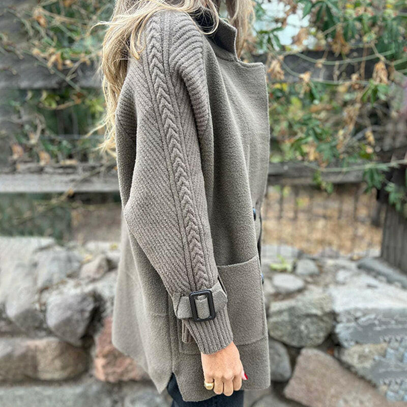 Manuela™ | Ribbed-Sleeve Double-Breasted Cardigan Coat
